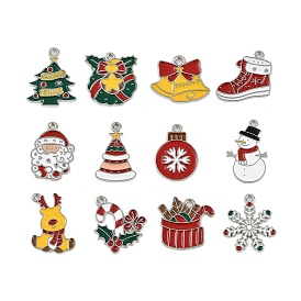 Christmas Theme Alloy Enamel Pendants, Platinum, Christmas Bell/Tree/Reindeer