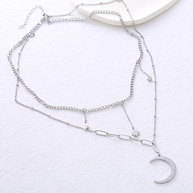 Европейские подвески в виде луны из нержавеющей стали двухслойные ожерелья для женщин