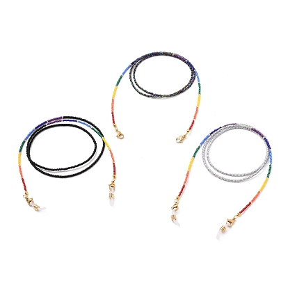 Cadenas de anteojos, correa para el cuello para anteojos, con abalorios redondos de vidrio fgb, latón chafas cubiertas, 304 cierres de pinza de langosta de acero inoxidable y extremos de bucle de goma
