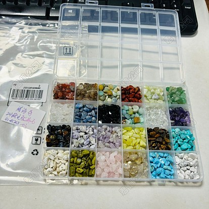336g 24 ensembles de perles de pierres précieuses mélangées de styles, mélangé teint et non teint