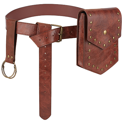 1 Bag PU Leather Medieval Waist Belt Bag with Belt, with Alloy Buckle and 2Pcs Rectangle PU Leather Medieval Belt Pendant