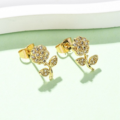 Серьги-гвоздики в форме цветка с микропаве из прозрачных кубических цирконий из латуни