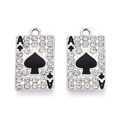 Подвески из сплава с кристаллами и стразами, с черной эмалью, прелести игральных карт