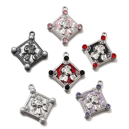 Подвески из сплава горного хрусталя и АБС-пластика с имитацией жемчуга, ромб с ангелом, с эмалью