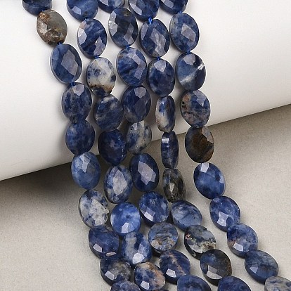 Природный содалит бисер нитей, граненые, Плоско-овальные