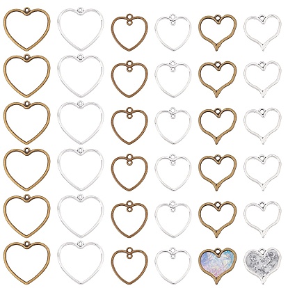 72Pcs 6 Style Alloy Link Pendants, Heart