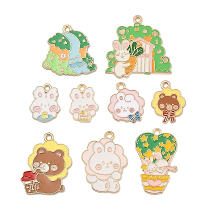 Подвески из цинкового сплава с эмалью на тему животных и леса, светло-золотые подвески