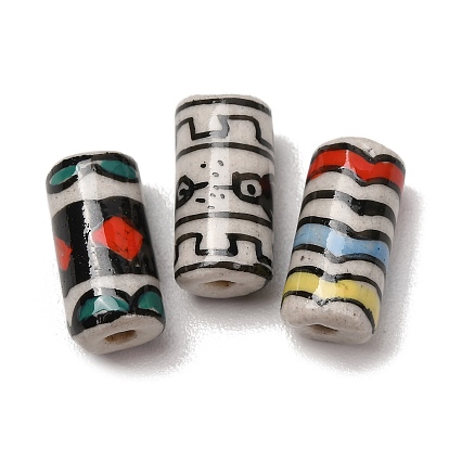 Handmade Porcelain Beads, Hand Painted, Column