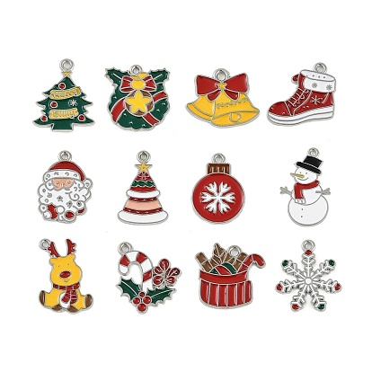 Новогодняя тема сплава эмали подвески, платина, рождественский колокольчик/елка/олень