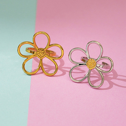 304 открытые кольца-манжеты из нержавеющей стали для женщин, цветок, полый