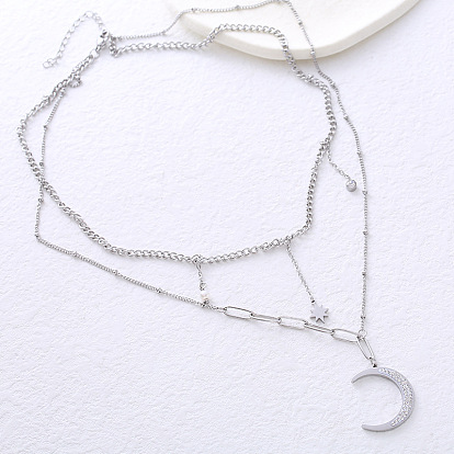 Европейские подвески в виде луны из нержавеющей стали двухслойные ожерелья для женщин