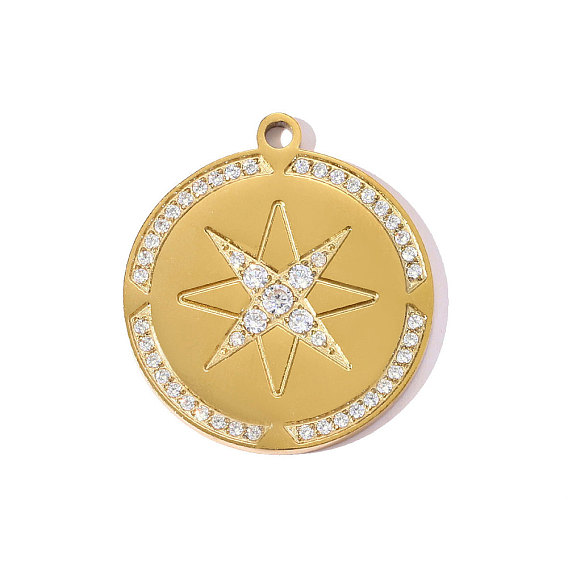 304 микро нержавеющей стали прокладывать Цирконом подвески, плоский круглый со звездными подвесками, зеркальная полировка, ионное покрытие (ip)