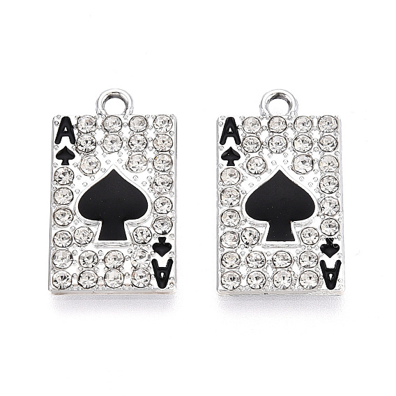 Подвески из сплава с кристаллами и стразами, с черной эмалью, прелести игральных карт