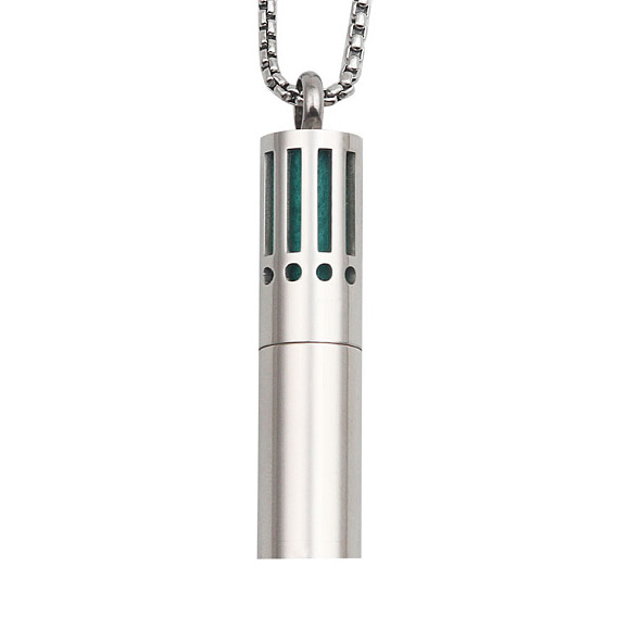 316 Surgical Stainless Steel Diffuser Lock Pendants, (Not including cotton diffuser filter and chain necklace), Column with Rectangle