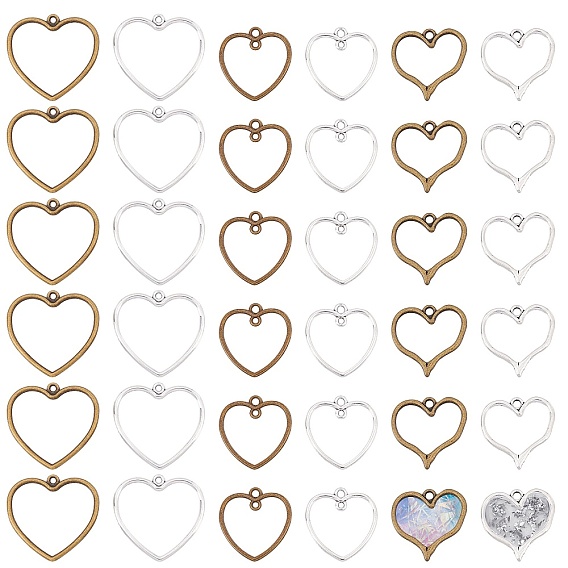 72Pcs 6 Style Alloy Link Pendants, Heart