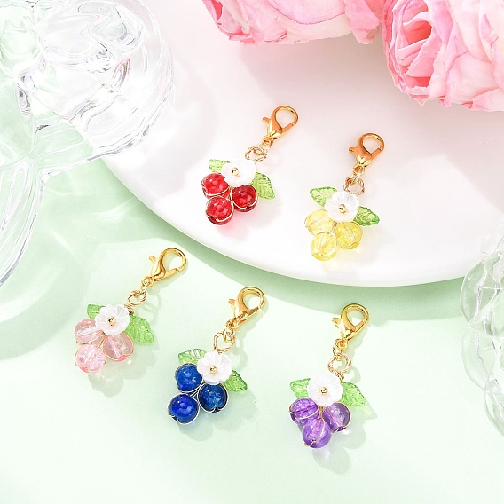 Круглые стеклянные подвесные украшения, с подвеской в виде цветка из смолы и застежками-карабинами