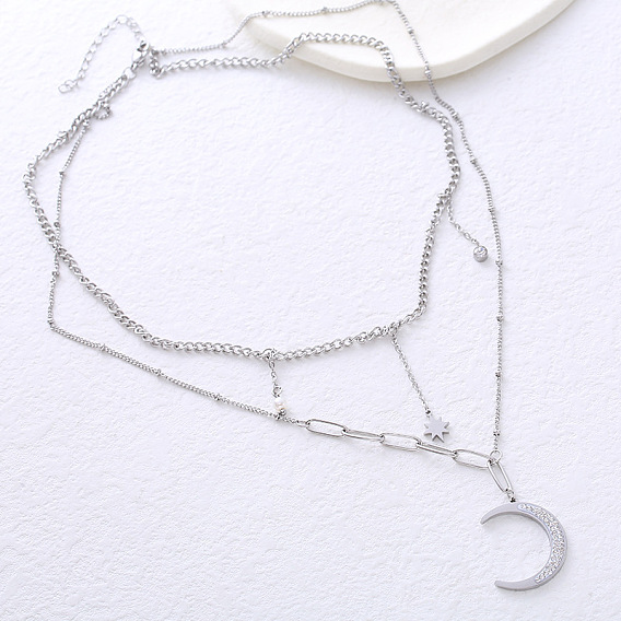 Европейские подвески в виде луны из нержавеющей стали двухслойные ожерелья для женщин