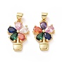 Brass Cubic Zirconia Pendants, Flowerpot Charm