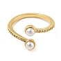 Brass Micro Pave Cubic Zirconia Open Finger Ring, with Plastic Imitation Pearl, Cadmium Free & Lead Free, Long-Lasting Plated