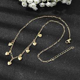 Латунь сердце кулон ожерелье, Женские цепочки Фигаро, стойки покрытие, без кадмия и без свинца, долговечный