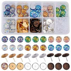 SUNNYCLUE DIY Earring Making, with Mermaid Fish Scale Pattern & Druzy Resin Cabochons, Brass Stud Earring Settings and Clear Plastic Ear Nuts