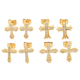 Rack Plating Cross Brass Pave Clear Cubic Zirconia Stud Earrings