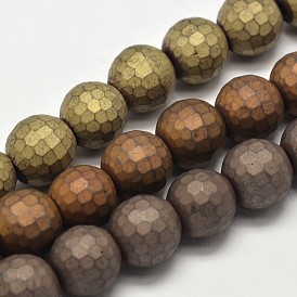Electroplate Non-magnetic Synthetic Hematite Beads Strands, Faceted Round, Frosted, 9.5~10mm, Hole: 1mm, about 43pcs/strand, 15.7 inch