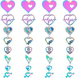 32 шт. 8 стиль День святого Валентина ионное покрытие (IP) 201 подвески из нержавеющей стали и сплава, гравированные металлические украшения, Радуга цветов, сердце