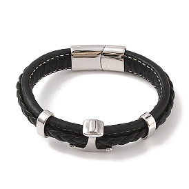 Braided Microfiber Leather Cord Bracelets, 304 Stainless Steel Anchor Bracelets for Men