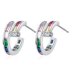 Colorful Rainbow Earrings with Gemstone Studs for Fashionable and Cute Girls