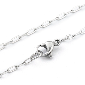 304 Stainless Steel Paperclip Chain, Drawn Elongated Cable Chain Necklaces, with Lobster Claw Clasps