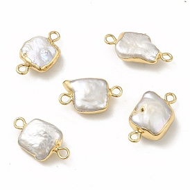 Baroque Natural Keshi Pearl Connector Charms, Square Links, with Brass Double Loops