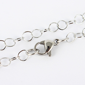 304 Stainless Steel Chain Necklaces, with Lobster Claw Clasps, 17.3 inch(439mm), 4mm