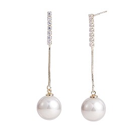 Clear Cubic Zirconia Tassel with Imitation Pearl Dangle Stud Earrings, Alloy Long Drop Earrings for Women