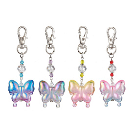 Acrylic Butterfly Pendants Decorations, with Alloy Swivel Lobster Claw Clasps, Platinum