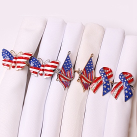 Independence Day Alloy Crystal Rhinestone Napkin Rings with Enamel, Napkin Holder Adornment, for Dinner Party Table Decoration Housewarming