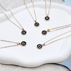 Ожерелья из сплава с черной эмалью, плоские круглые с буквами, для женщин, золотые