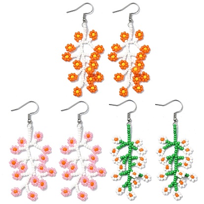 3 пары 3 цвета серьги ручной работы с подвесками из семян, с 304 нержавеющей стали серьги крючки, цветок, цвет нержавеющей стали
