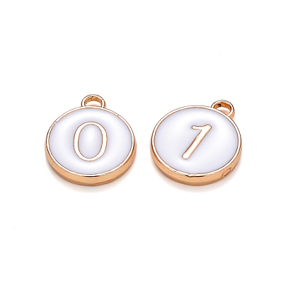 Light Gold Plated Alloy Enamel Charms, Enamelled Sequins, Flat Round with Number, Number 0~9