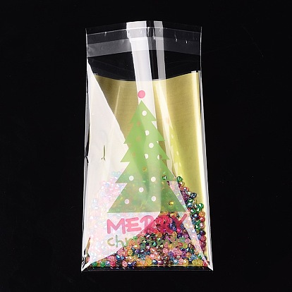 Rectangle OPP Cellophane Bags for Christmas, with Tree Pattern, 18.2x9.4cm, Bilateral Thickness: 0.07mm, about 95~100pcs/bag