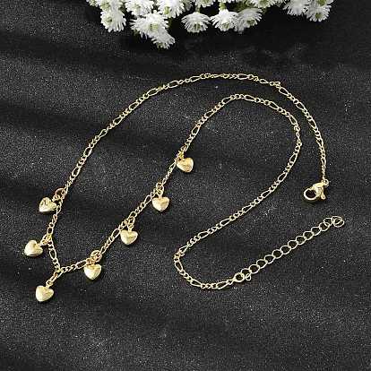 Латунь сердце кулон ожерелье, Женские цепочки Фигаро, стойки покрытие, без кадмия и без свинца, долговечный