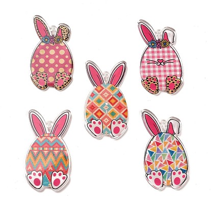 Easter Printed Transparent Acrylic Pendants, Rabbit & Egg