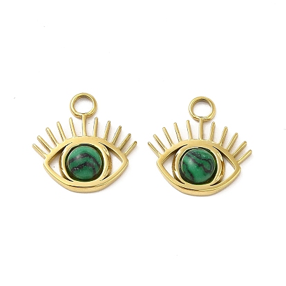 Natural Gemstone Eye Charms, with Vacuum Plating Real 18K Gold Plated 201 Stainless Steel Findings