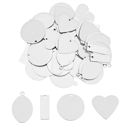 Unicraftale 56 Pcs 4 Styles 304 Stainless Steel Pendants, Stamping Blank Tag