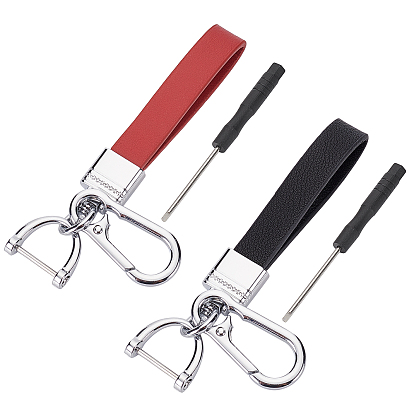 2 Sets 2 Style PU Imitation Leather Keychains, with Alloy Findings and Screwdrivers, Rectangle