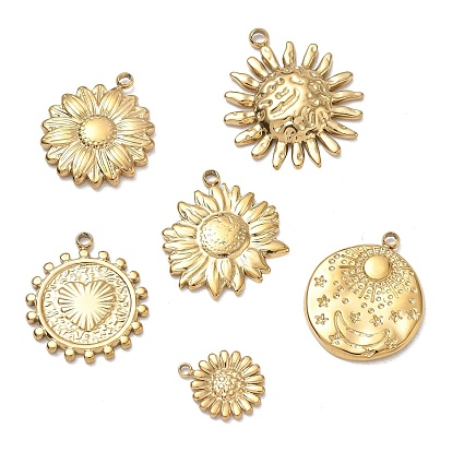304 Stainless Steel Pendants, Ion Plating(IP), Real 18K Gold Plated