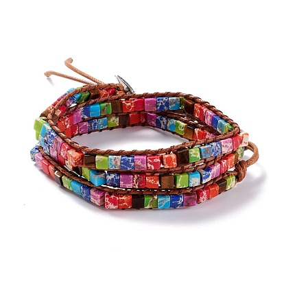 Wickelarmband mit drei Schleifen aus synthetischem Regalit/kaiserlichem Jaspis/Meeressediment-Würfelperlen, Geflochtenes Regenbogen-Stolz-Armband aus Edelsteinen für Frauen