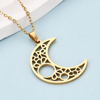 304 подвесные из нержавеющей стали ожерелья, полый полумесяц, ионное покрытие (ip)