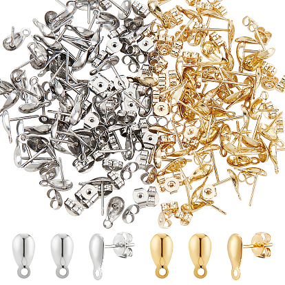 100 шт. 2 цвет 304 фурнитура для сережек-гвоздиков в форме капли из нержавеющей стали, с ушными гайками 100 шт.