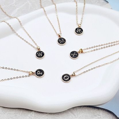 Ожерелья из сплава с черной эмалью, плоские круглые с буквами, для женщин, золотые